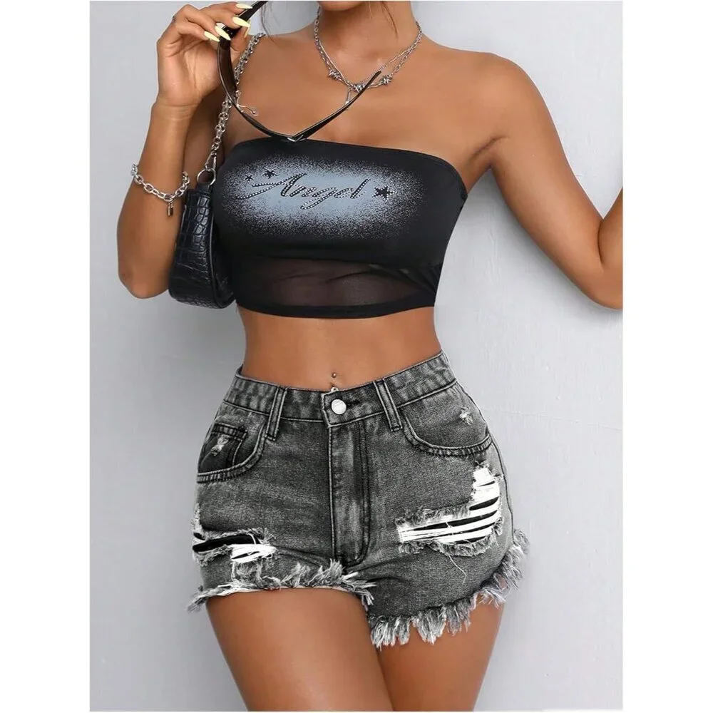 Women's Summer Ripped High Waisted Denim Shorts Straight Leg Casual